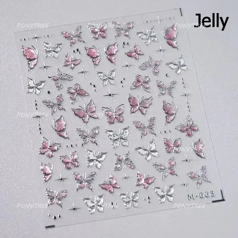 Green Blue Glass Butterfly Lily Flowers Star Line Water Droplet Charming Shiny Self Adhesive Nail Art Stickers Manicure Decals (ONLINE ORDER ONLY)