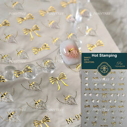 Retro Blue Bowknot Butterfly Love Heart Pendent Hot Stamping Gold Silver Adhesive Nail Art Stickers Manicure Decals Wholesale (Online Order Only)