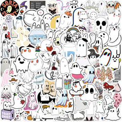 10/30/50/100PCS Cute Ghost Stickers Funny Cartoon Decals Halloween Toy For Kids Scrapbook Skateboard Notebook Fridge Decoration (ONLINE ORDER ONLY)