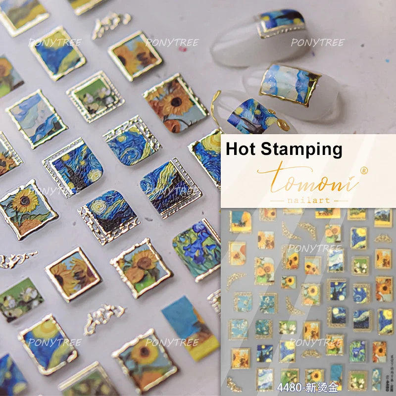 Embossed Shiny Vigor Sunflower Turnsole Vitality Butterfly Daisy Oil Painting Plant 5D Adhesive Nail Art Sticker Manicure Decals (ONLINE ORDER ONLY)