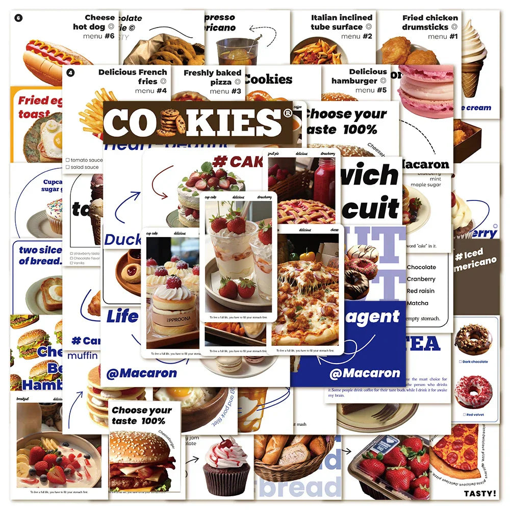 Cartoon Food Stickers Pack - Laptop, Suitcase, Phone, Notebook, Diary Decor (Online Order Only)