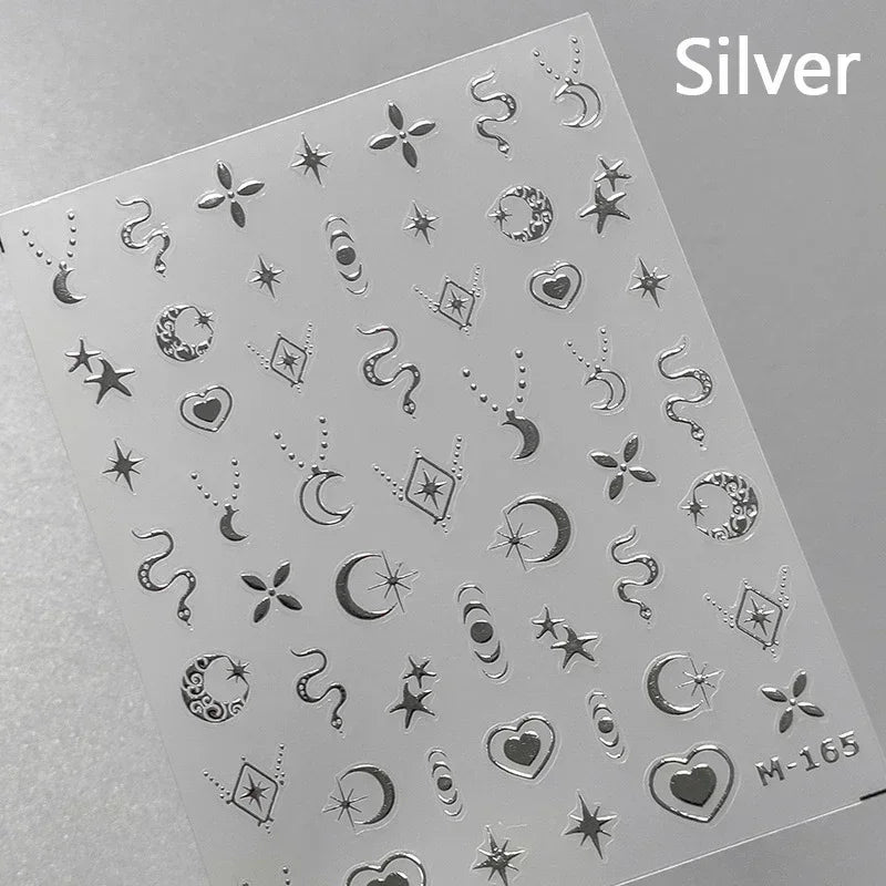 Metal Snake Flower Pattern Stars Eye Pot Moon Butterfly Story Retro Meteor Candle Hourglass Nail Art Sticker Manicure Tool Decal (ONLINE ORDER ONLY)