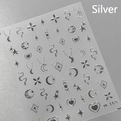 Metal Snake Flower Pattern Stars Eye Pot Moon Butterfly Story Retro Meteor Candle Hourglass Nail Art Sticker Manicure Tool Decal (ONLINE ORDER ONLY)