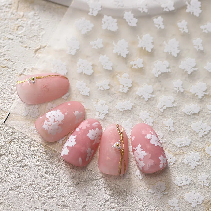 Romantic Cherry Blossom Sakura Flower Petal Leaf Self Adhesive Nail Art Stickers Rhinestone Shiny Flat Petalage Manicure Decals (ONLINE ORDER ONLY)