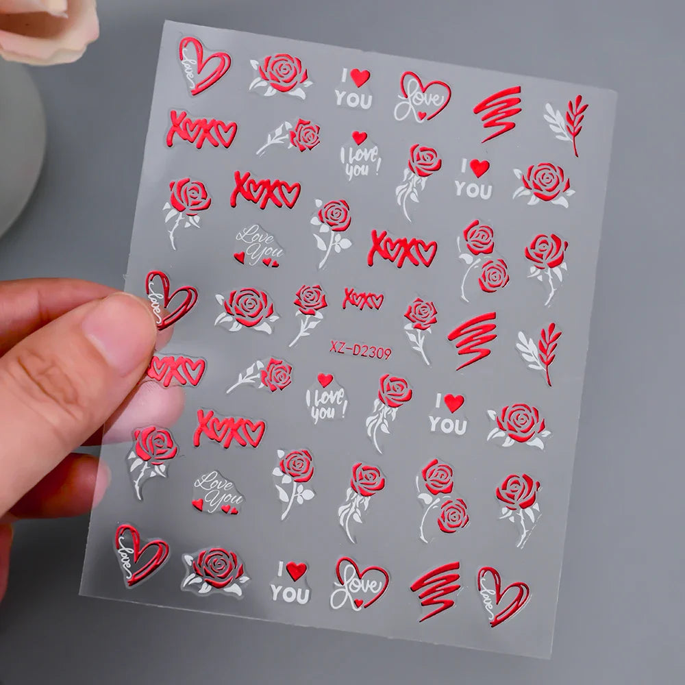 1pc Bohemian Valentine Nail Stickers 3D Self-Adhesive Fantasy Nail Art Glitter Sun, Heart, Lock, Star & Moon Designs Nail Decals (ONLINE ORDER ONLY)
