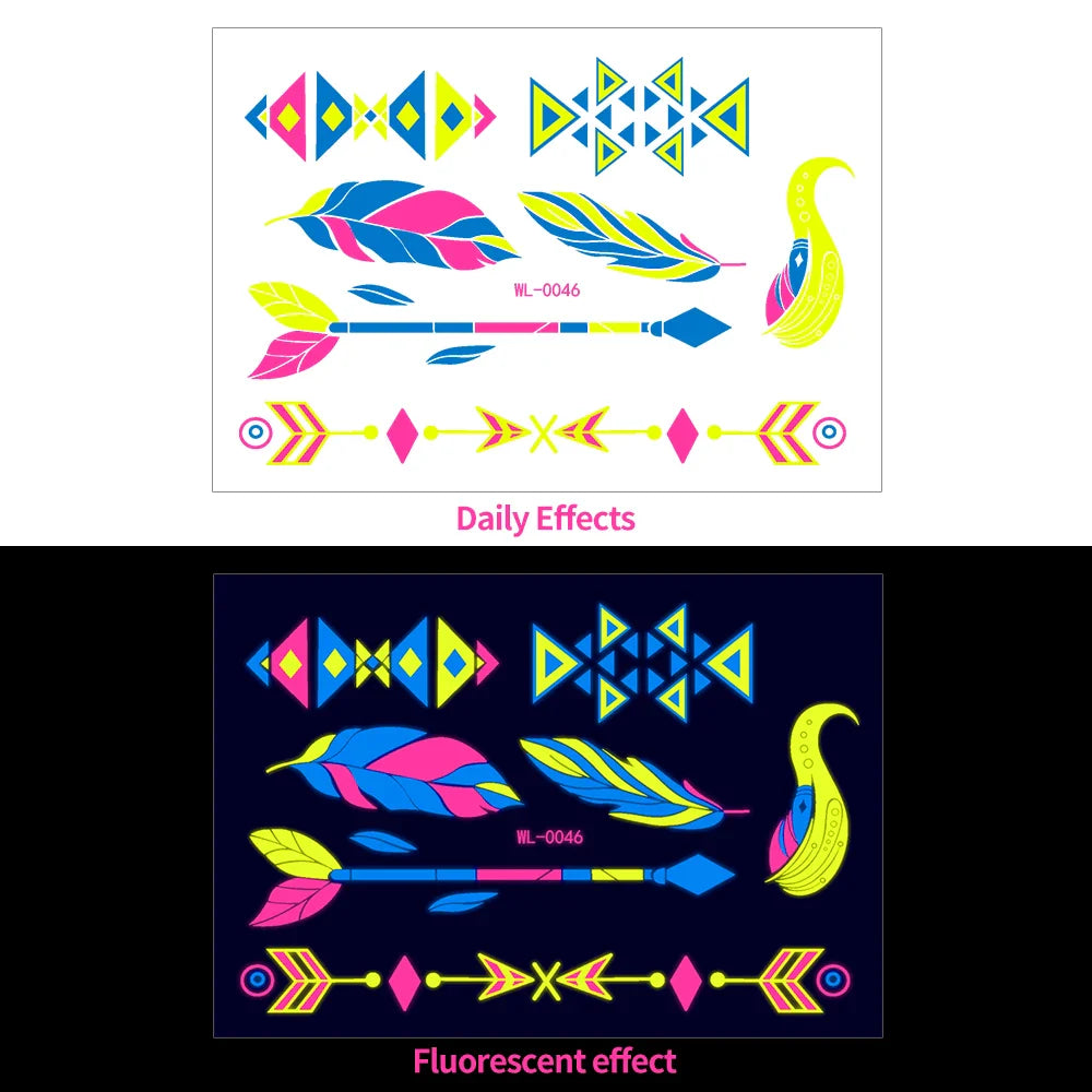 1pc Bohemia Fluorescent Sticker Luminous Temporary Tattoos Stickers UV Glow Fluorescent Tattoo Waterproof For Body Art Decals *& (Online Order Only)