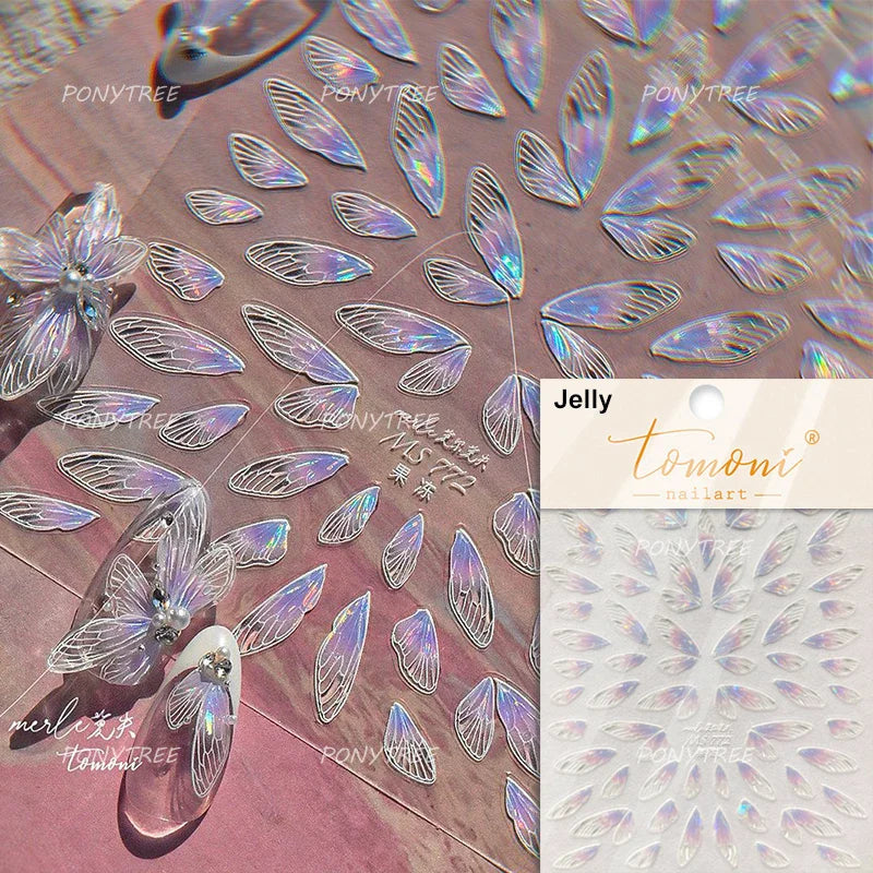 Transparent Purple Pink Gradient Wing Pinion Feather Housefly Wings Shiny Adhesive Nail Art Decoration Stickers Manicure Decals (ONLINE ORDER ONLY)