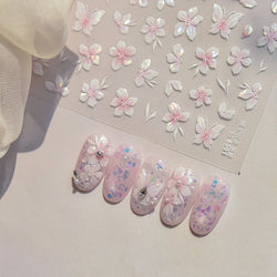 Embossed Flower Pink Butterfly Lucky Peach Blossom Chic Spring Petal 5D Soft Relief Adhesive Nail Art Stickers Manicure Decals (Online Order Only)