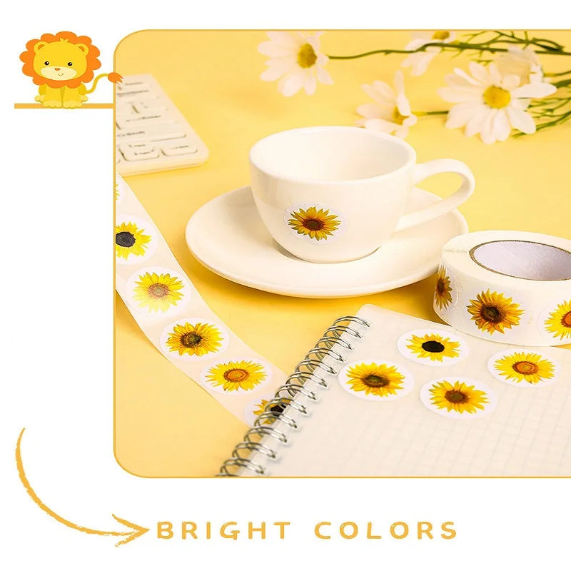 100-500PCS Sunflowers Stickers Packaging Stickers Roll Home Made Small Lables for Kids Pack Rolling Stickers Photocard Decor (ONLINE ORDER ONLY)