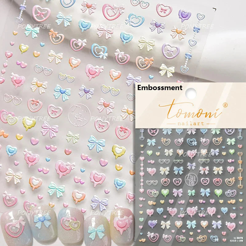 Lovely Heart Strawberry Cherry Bowknot Lace Lolita Crystal Rhinestone Line Rococo Chic Adhesive Nail Art Sticker Manicure Decals (ONLINE ORDER ONLY)
