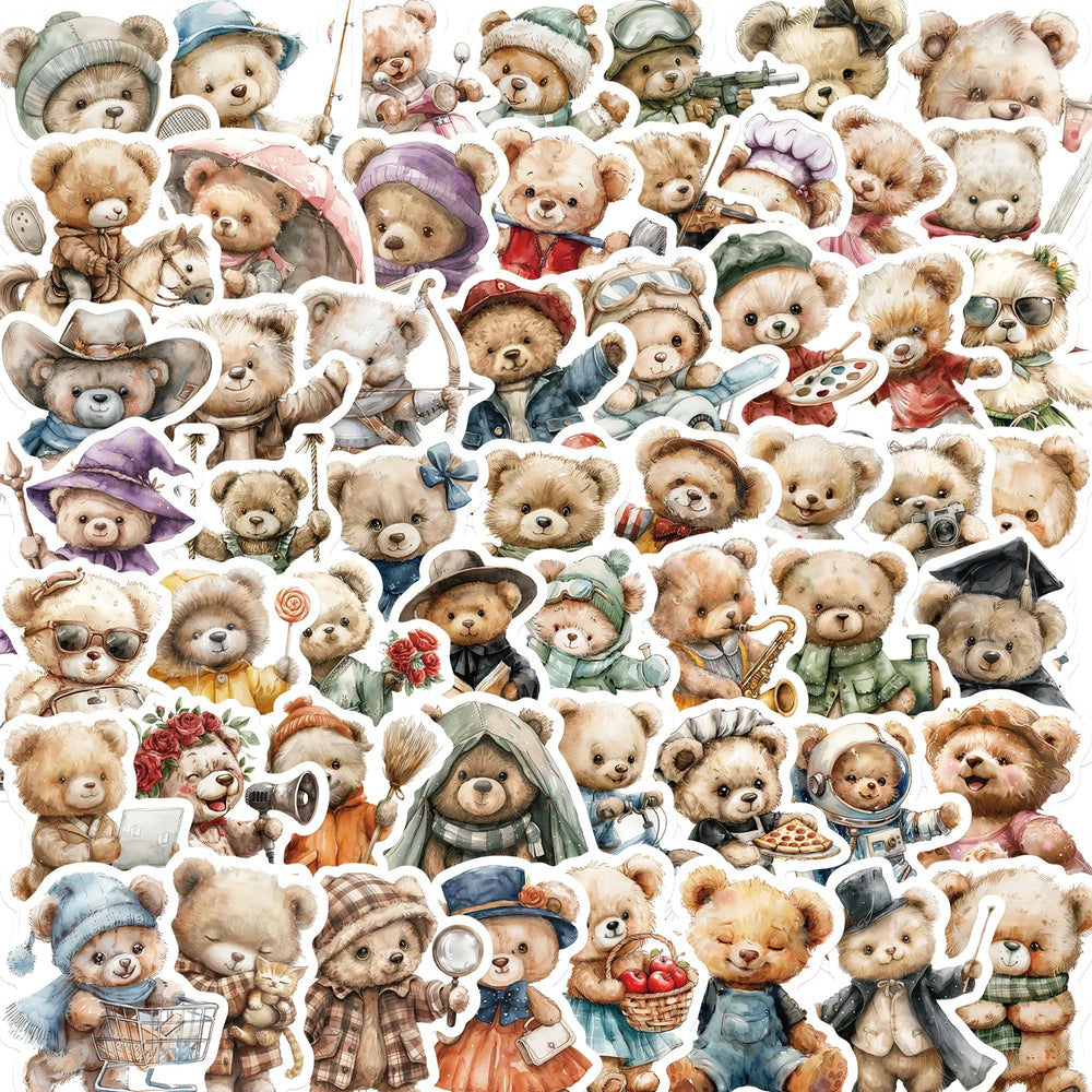 55Pcs Cute Teddy Bear Stickers Decoration for Laptop Cup Phone Case Helmet Luggage Cartoon Creative DIY Waterproof Vinyl Sticker (ONLINE ORDER ONLY)