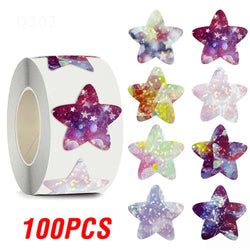 100-500pcs Holographic Star Reward Stickers Corlorful Adhesive Star Stickers Reward Chart Decorative Toy Gifts Sticker Labels (ONLINE ORDER ONLY)