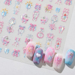 Pink Bowknot Star Moon Starburst Sun Polar Day Polar Night Sword Rose Flower Wreath Adhesive Nail Art Stickers Manicure Decals (ONLINE ORDER ONLY)