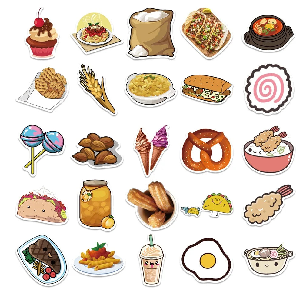 10/30/50PCS Creative Cartoon Food Sticker Packs (ONLINE ORDER ONLY)