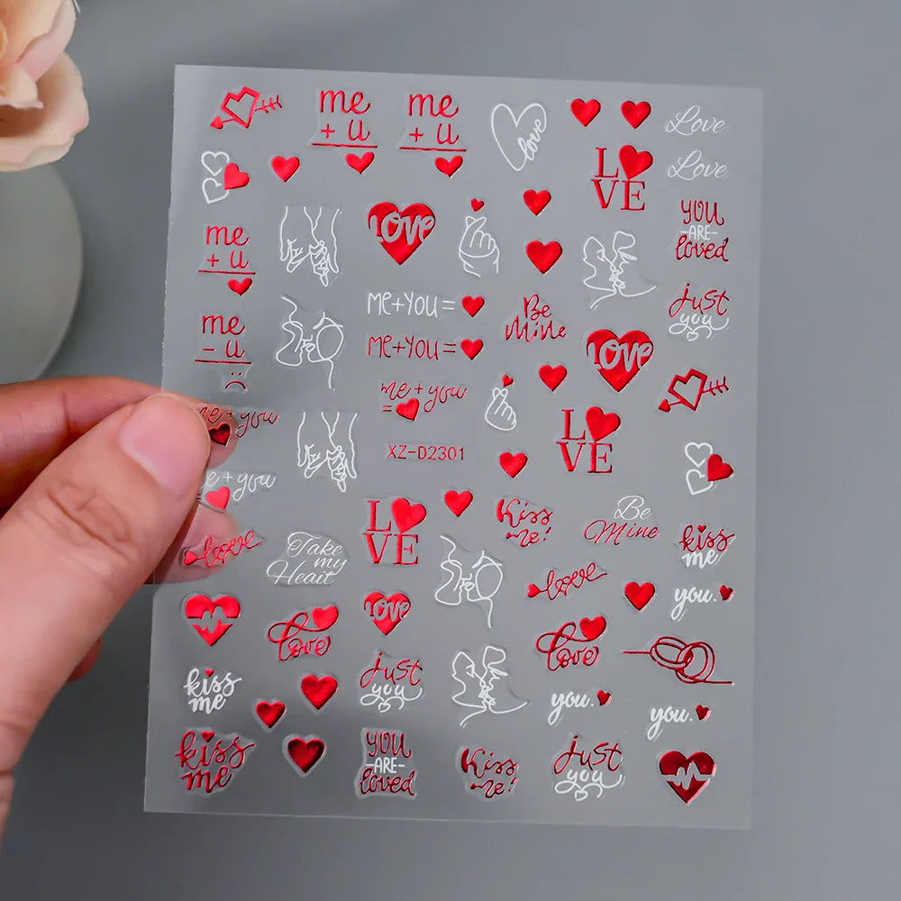 1pc Bohemian Valentine Nail Stickers 3D Self-Adhesive Fantasy Nail Art Glitter Sun, Heart, Lock, Star & Moon Designs Nail Decals (ONLINE ORDER ONLY)