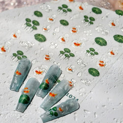 Lotus Flower Leaf Goldfish Ripple Wavelet Water Droplet Lotus Pond Brocaded Carp Self Adhesive Nail Art Stickers Manicure Decals (Online Order Only)
