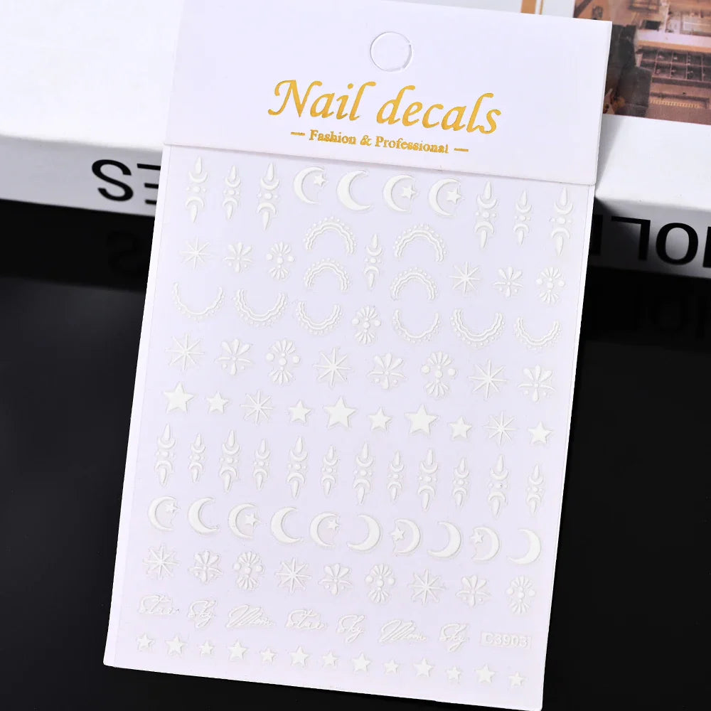 Gold Silver Wing Nail Art Stickers 3D Metal Chain Heart Love Sun Moon Star Gel Polish Adhesive Manicure Slider Decor Accessories (ONLINE ORDER ONLY)