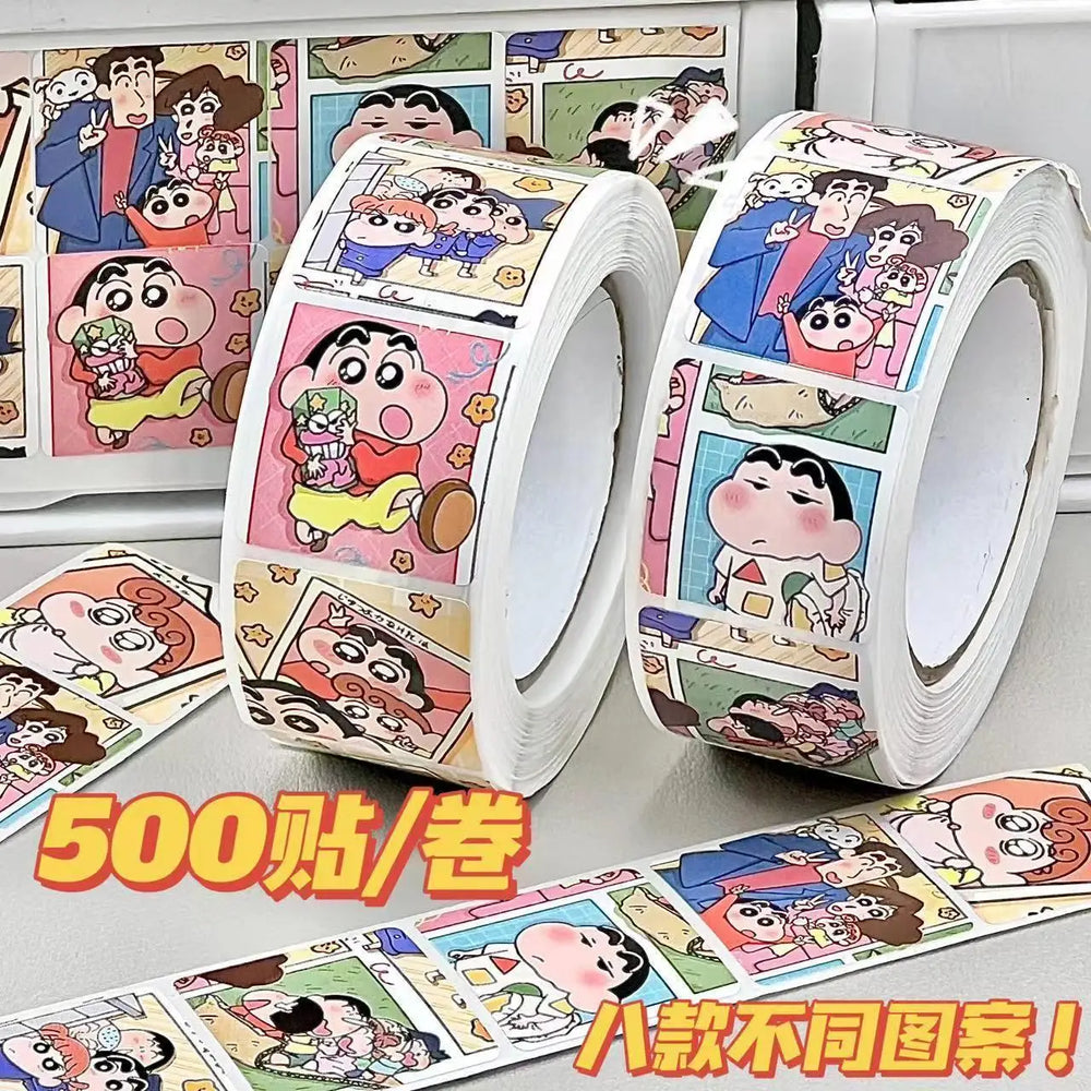 Crayon Shin-chan Stickers Roll 500 Creative Decorative Cartoon Handbook Stickers Card Sealing Roll Children's Gifts (Online Order Only)