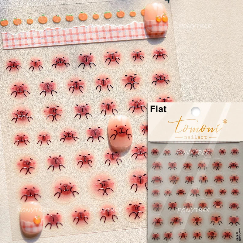 Cute Kapibala Halo Dyeing Kabibara Giant Rat Guinea Pig Cavy Lovely Expression Orange Adhesive Nail Art Stickers Manicure Decals (ONLINE ORDER ONLY)