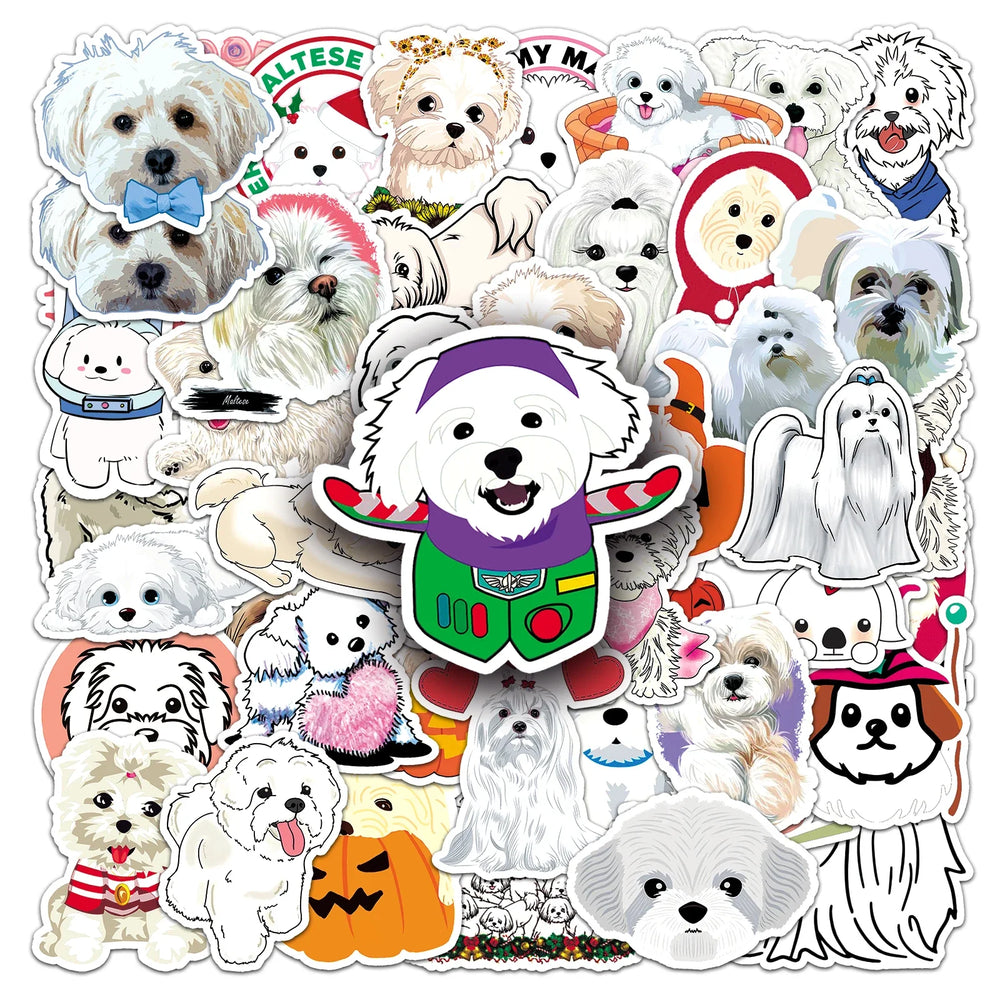 50Pcs Maltese Dog Cartoon Waterproof Vinyl Stickers (Online Order Only)
