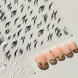 Chic Halo Dyeing Zebra Stripes Tender Black White Line Design Crescent Moon Arc Adhesive Nail Art Sticker Relief Manicure Decals (Online Order Only)