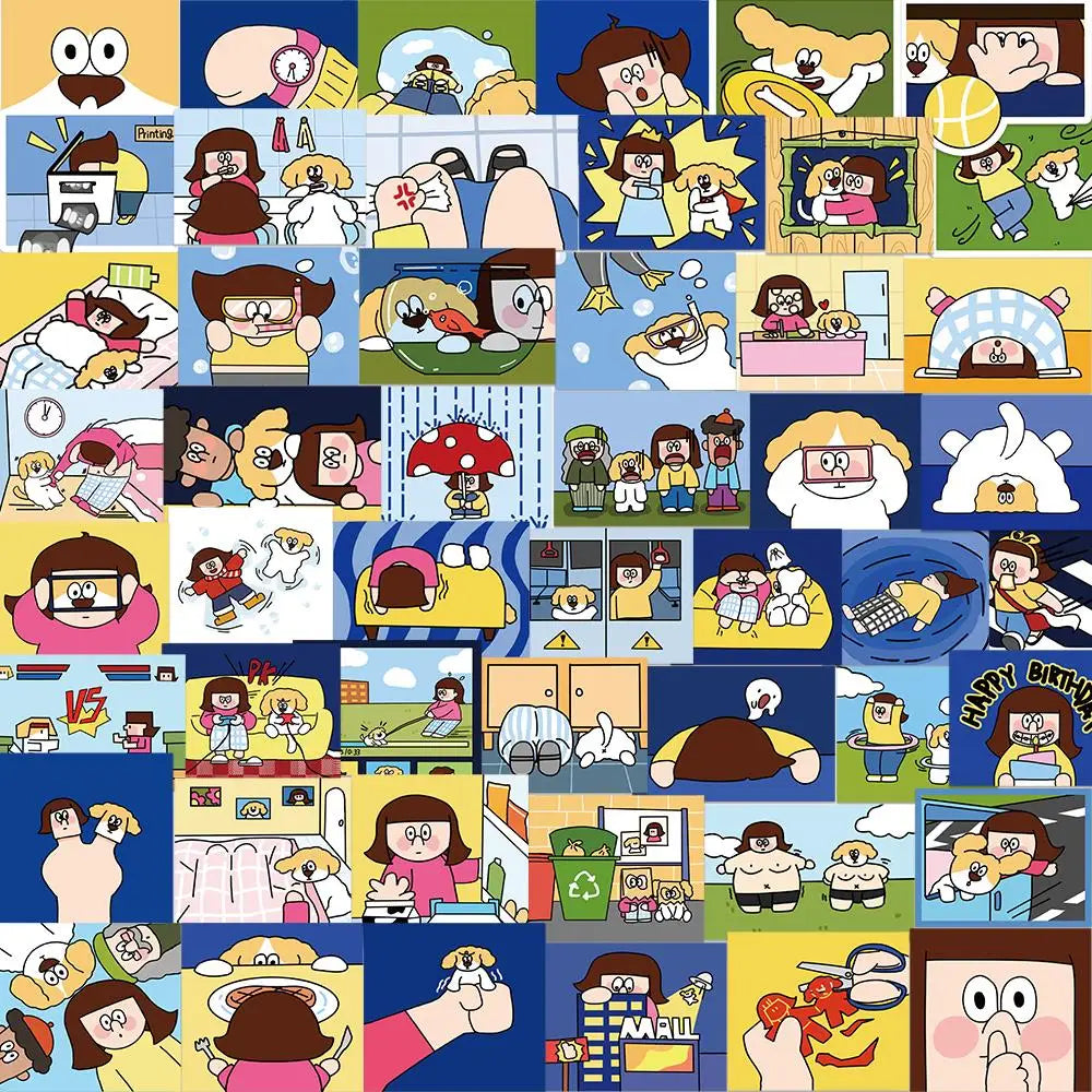 50PCS Cute Girl & Dog Cartoon Stickers for Luggage, Book, Cup, Phone Decal (ONLINE ORDER ONLY)