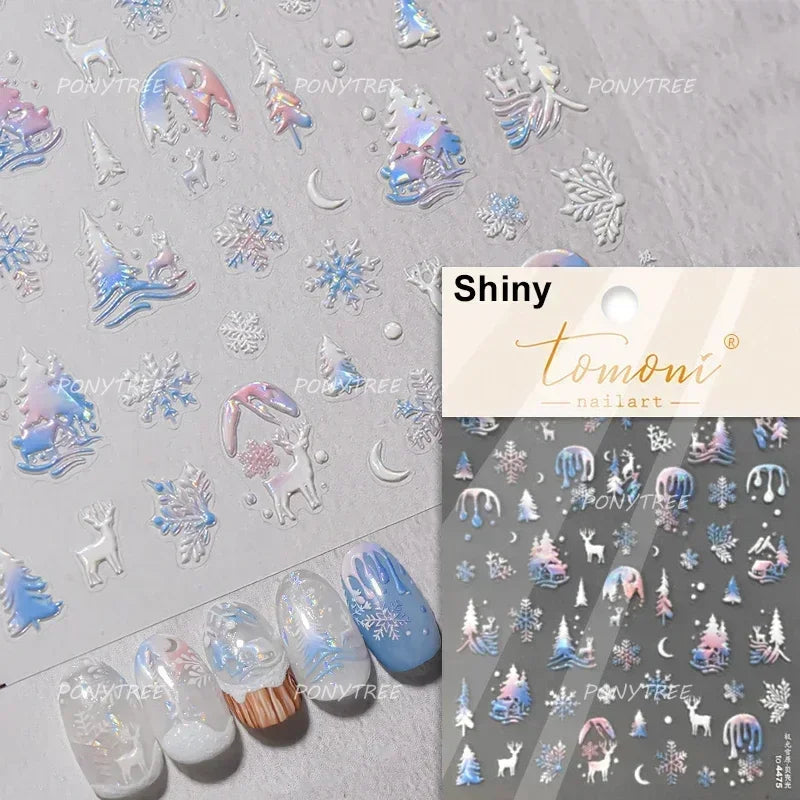 Crystal Ball Santa Claus Snowman Bowknot Red Christmas Tree Bell Socks Self Adhesive Nail Art Stickers Snowflake Manicure Decals (ONLINE ORDER ONLY)