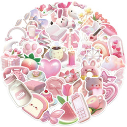 50PCS Pink Cartoon Stickers Cute Decals for Luggage, Skateboard, DIY, Graffiti (Online Order Only)