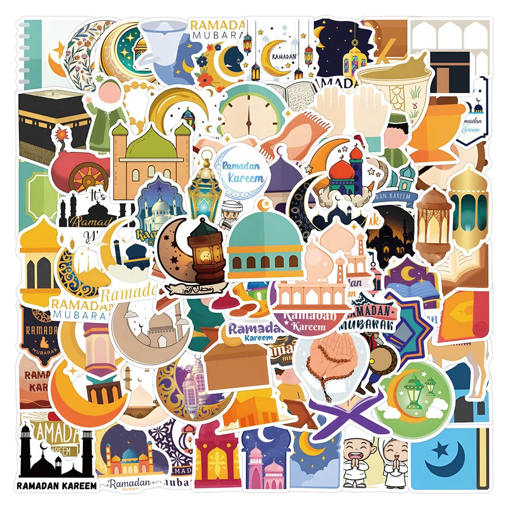 Cartoon Crescent Moon Ramadan Stickers Decals for Laptop Suitcase Phone Notebook (Online Order Only)