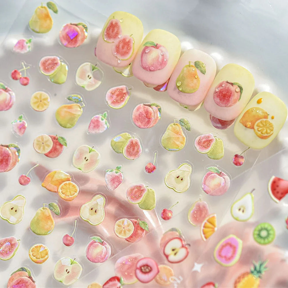 Fruit Paradise Guava Strawberry Pear Peach Orange Watermelon Pitaya Cherry Kiwifruit Pineapple Nail Art Stickers Manicure Decals (ONLINE ORDER ONLY)