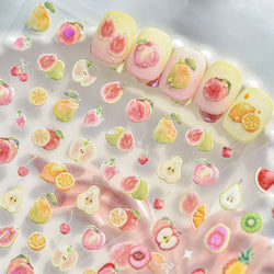 Fruit Paradise Guava Strawberry Pear Peach Orange Watermelon Pitaya Cherry Kiwifruit Pineapple Nail Art Stickers Manicure Decals (ONLINE ORDER ONLY)