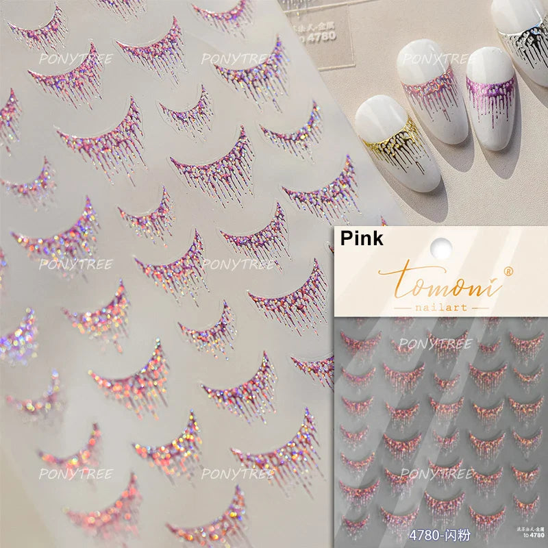 Geometric White Black Red Romantic French Arc Illusion Curve Embossed Relief Self Adhesive Nail Art Stickers 3D Manicure Decals (ONLINE ORDER ONLY)