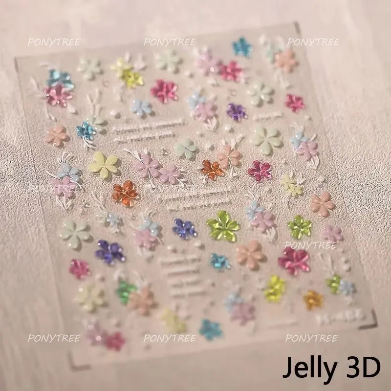 Romantic Cherry Blossom Sakura Flower Petal Leaf Self Adhesive Nail Art Stickers Rhinestone Shiny Flat Petalage Manicure Decals (ONLINE ORDER ONLY)