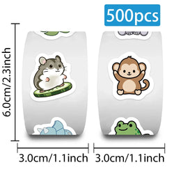 500pcs/roll Cute Cartoon Animals Stickers Kids Students Reward Decals For Laptop Luggage Guitar Waterproof Sticker(10 Patterns) (ONLINE ORDER ONLY)
