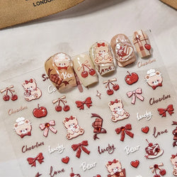 Bowknot Bear Cake Chocolates Food Star Cherry Apple Cook Love Heart Adhesive Nail Art Sticker Rhinestone Reliefs Manicure Decal (ONLINE ORDER ONLY)