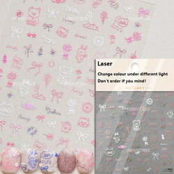 Cute Bear Teddy Birthday Party Maillard Bear Cake Flower Bouquet Lucky Love Heart 5D Adhesive Nail Art Sticker Manicure Decals (Online Order Only)