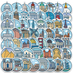 55Pcs Waterproof Landmark Travel Stickers for Skateboard, Laptop, Bottle, Motorcycle, Suitcase (Online Order Only)