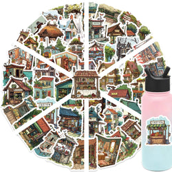 50pcs Vintage Retro Small House Stickers For Scrapbook Phone Laptop Guitar Stationery DIY Waterproof Sticker Decals Kids Toy (Online Order Only)