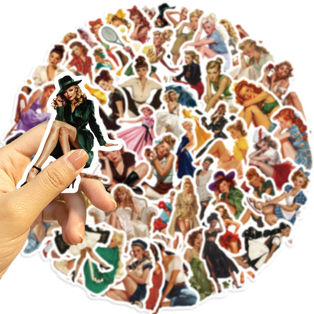 60pcs Retro Girl Sticker Collection Vintage Beauty Stickers Waterproof Vinyl Decals for Laptop Water Bottle Car Motorcycle﻿ (ONLINE ORDER ONLY)