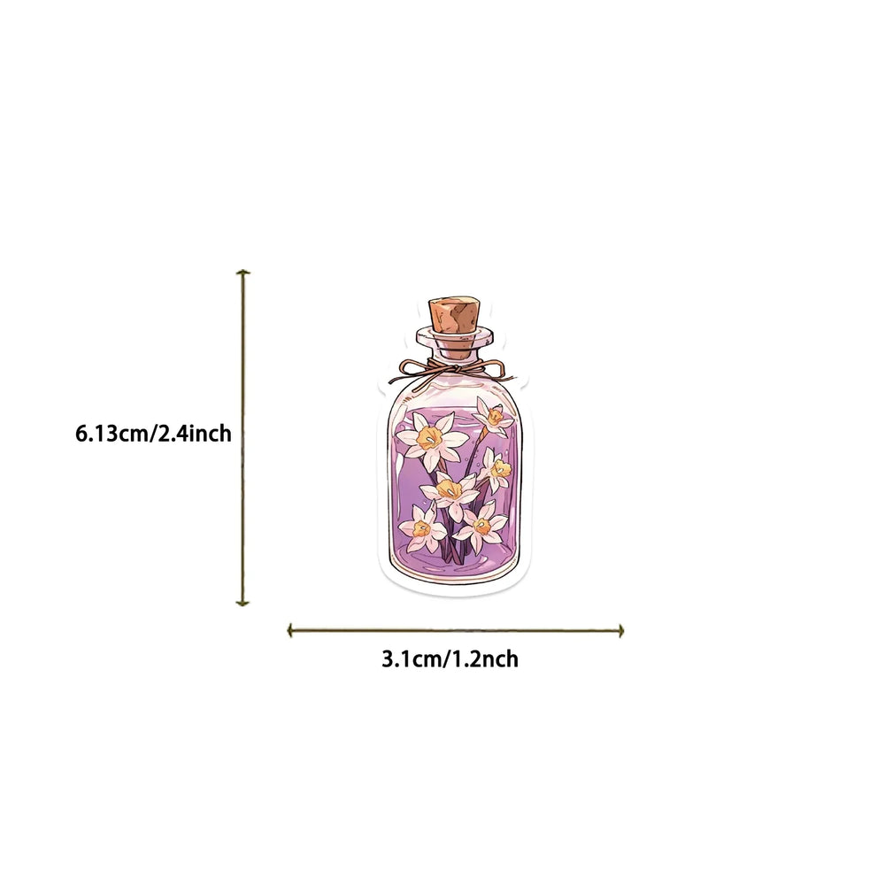 50pcs Colorful Fantasy Glass Flower Stickers Scrapbooking Decorative DIY Stationery Waterproof Journals Notebooks (Online Order Only)