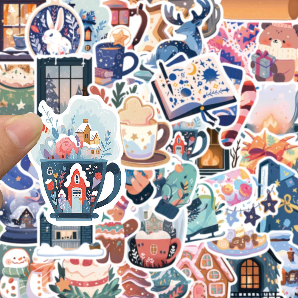 10/30/50PCS Cartoon Winter Christmas Graffiti Stickers Decals DIY Phone Scrapbook Luggage Helmet Kid Toy Cute Waterproof Sticker (ONLINE ORDER ONLY)