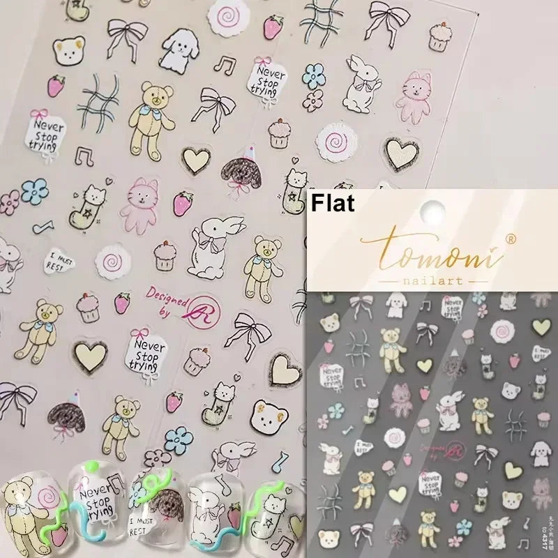 Bowknot Bear Cake Chocolates Food Star Cherry Apple Cook Love Heart Adhesive Nail Art Sticker Rhinestone Reliefs Manicure Decal (ONLINE ORDER ONLY)