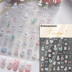 Cream Wind Cat Rabbit Kitten Bunny Bowknot Flower Butterfly Cake Cherry Tulip 5D Self Adhesive Nail Art Stickers Manicure Decals (Online Order Only)