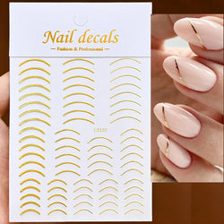 1Pc Laser Silver Gold Lines Stripe Nail Sticker Metal Strip Luxury Nails Slider Self Adhesive Slider Papers Transfer Stickers *& (Online Order Only)