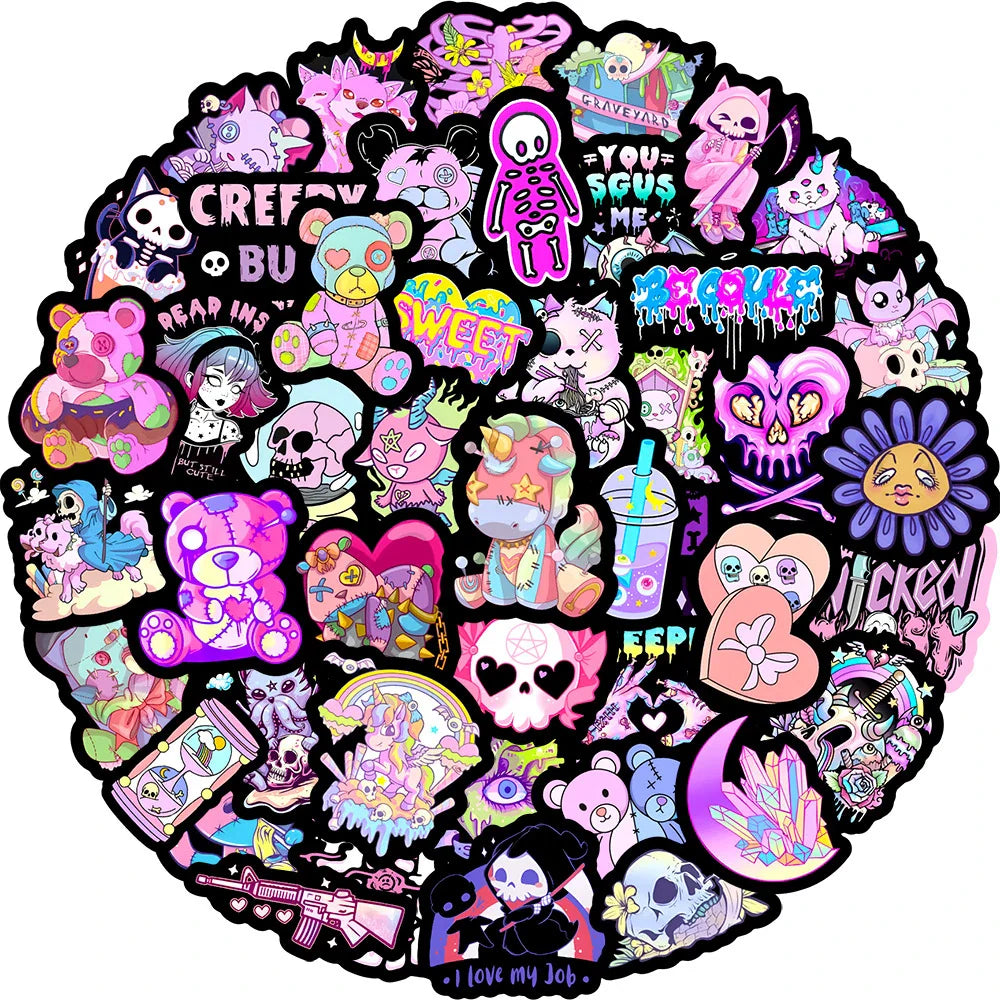 10/30/50pcs Cute Dark Horror Gothic Halloween Cartoon Stickers Aesthetic Decal Luggage Skateboard Car Laptop Waterproof Sticker (ONLINE ORDER ONLY)