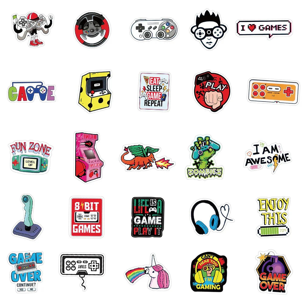 10/30/50PCS Game Machine Gamepad Stickers Cartoon Graffiti Decals Toy Phone Scrapbook Laptop Bike Fridge Waterproof Kids Sticker (ONLINE ORDER ONLY)