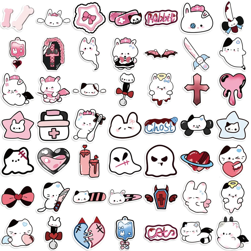 50Pcs Cute Funny Rabbit Animals Stickers Kawaii Cartoon Decals Skateboard Notebook Luggage Phone Car Sticker Toy (Online Order Only)