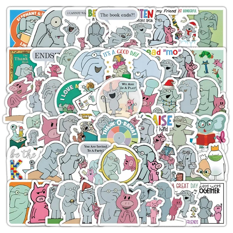 50pcs Elephant Piggie Cartoon Stickers for Luggage, Water Cup, Phone, Laptop, Scooter (ONLINE ORDER ONLY)