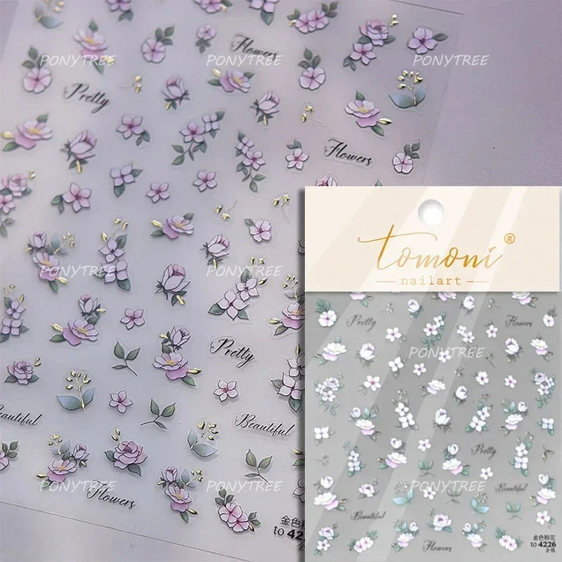Pink Hot Stamping Flower Charm Peach Blossom Canglan Clover Daisy Pearl Self Adhesive Nail Art Decoration Sticker Manicure Decal (ONLINE ORDER ONLY)