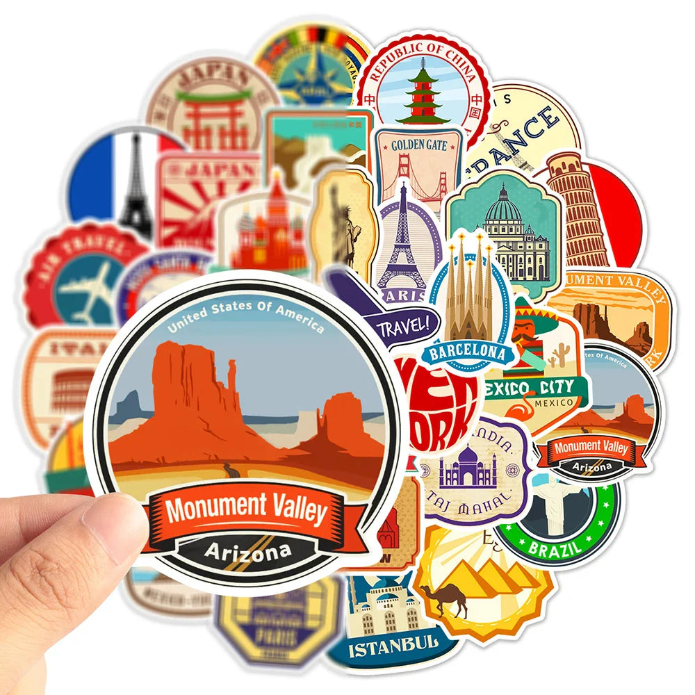 10/30/50PCS Building Landmark Vintage Travel Stickers Graffiti DIY Phone Luggage Laptop Guitar Suitcase Skateboard Kids Sticker (ONLINE ORDER ONLY)